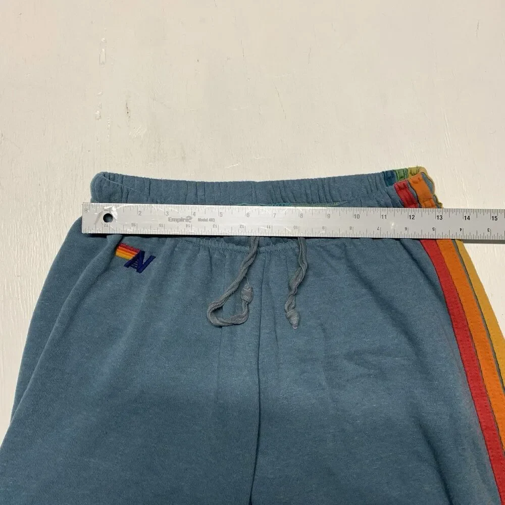 Aviator Nation 5 Striped Sweatpants Women Size L Blue Wash Casual USA Ultra Soft